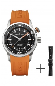 Maurice Lacroix PONTOS S Diver ∅42 mm - 30 ATM Esfera negra, Brazalete de Caucho naranja + Nylon negro.