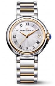 Maurice Lacroix Fiaba Date ∅32 mm - 3 ATM, Esfera plateada, brazalete de acero y oro rosa