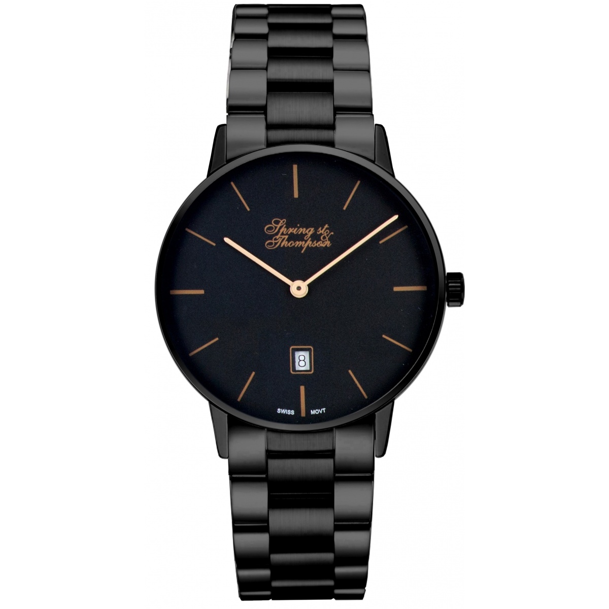 Spring st & Thompson 100 M - ∅40 MM Caja negra Esfera negra indices crema, piel marrón, brazalete