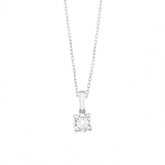 Colgante solitario de oro blanco de 18K con diamante central 0,52 Ct. Certificado GIA (G-SI2). Edición Limitada