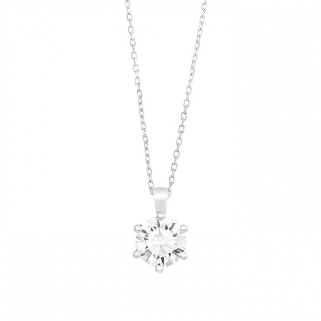 Colgante solitario de oro blanco de 18K con diamante central 1,02 Ct. 6 garras. Certificado GIA (G-SI2). Edición Limitada