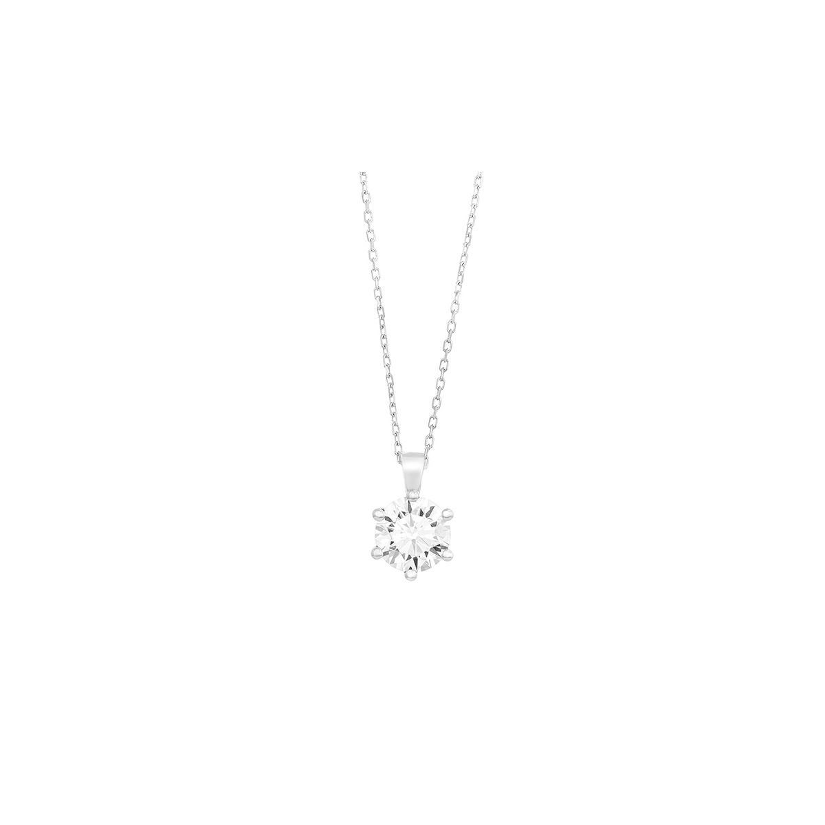 Colgante solitario de oro blanco de 18K con diamante central 1,02 Ct. 6 garras. Certificado GIA (G-SI2). Edición Limitada