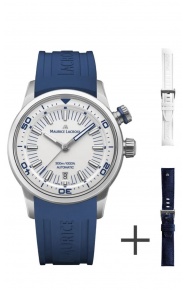 Maurice Lacroix PONTOS S Diver ∅42 mm - 30 ATM Esfera blanca, Brazalete de Caucho azul + Nylon azul.