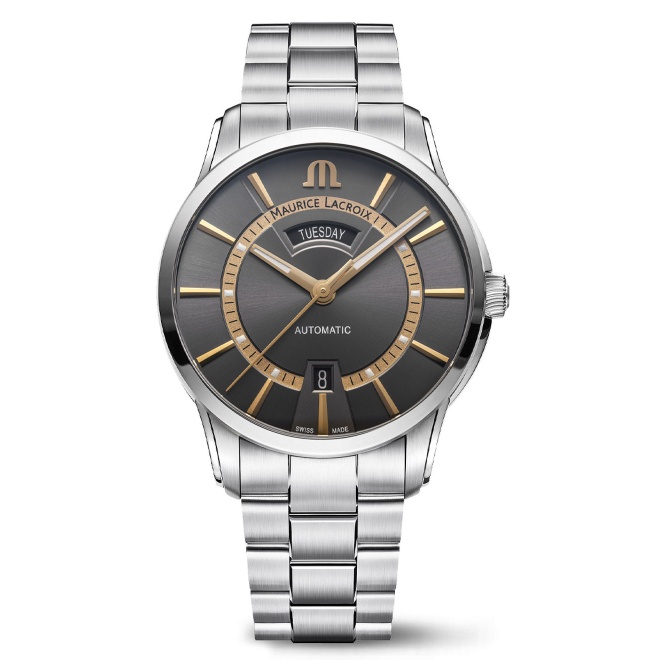 Maurice Lacroix PONTOS Day Date ∅40,5 mm - 10 ATM Esfera negra oro rosa, Brazalete de Acero