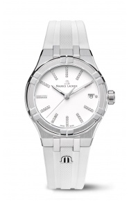 Maurice Lacroix Aikon Quartz Date ∅35 mm - 10 ATM Esfera blanca mate, Brazalete de caucho blanco