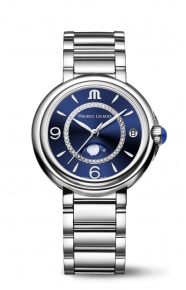Maurice Lacroix Fiaba Moonphase ∅32 mm - 3 ATM, Esfera azul, brazalete de acero. 46 diamantes