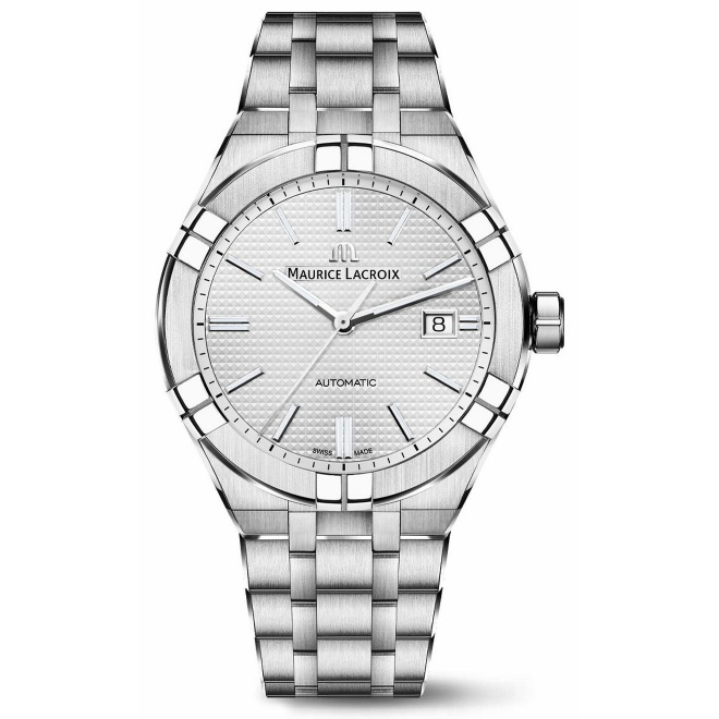 Maurice Lacroix Aikon Automatic ∅42 mm - 20 ATM, Esfera plateada, brazalete de acero + correa de caucho