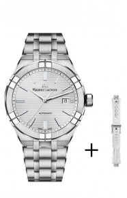 Maurice Lacroix Aikon Automatic ∅42 mm - 20 ATM, Esfera plateada, Brazalete de Acero + Caucho