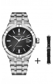 Maurice Lacroix Aikon Automatic ∅42 mm - 20 ATM, Esfera negra, Brazalete de Acero + caucho negro