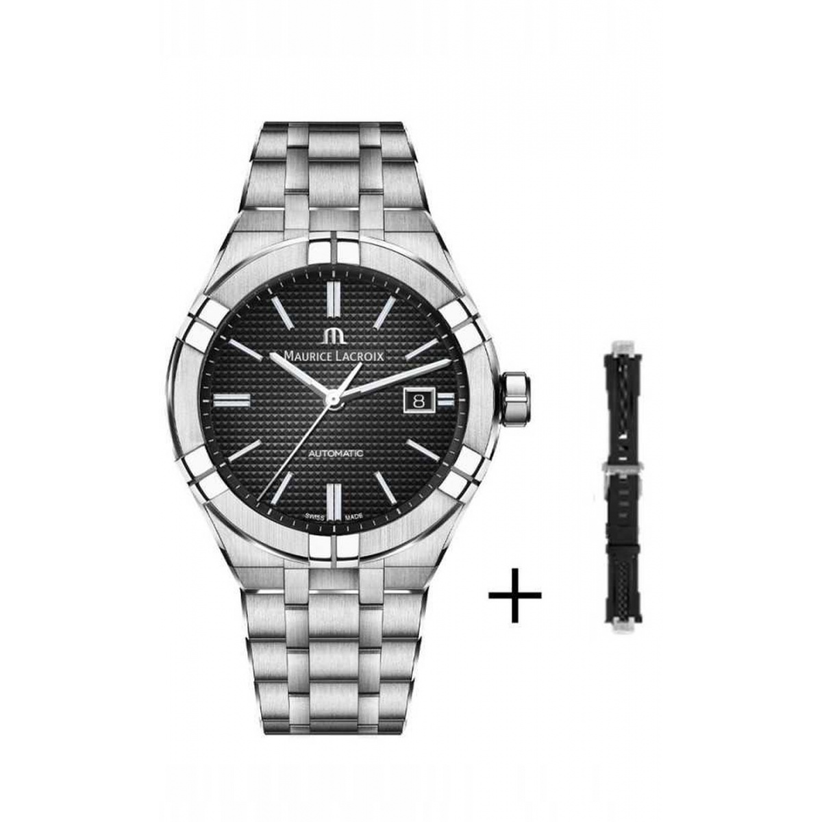 Maurice Lacroix Aikon Automatic ∅42 mm - 20 ATM, Esfera negra, Brazalete de Acero + caucho negro