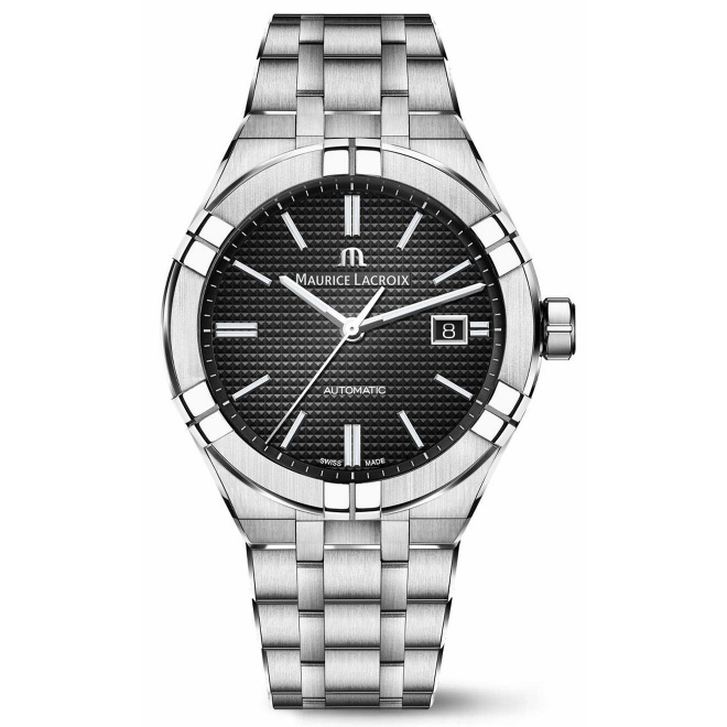 Maurice Lacroix Aikon Automatic Date ∅42 mm - 20 ATM, Esfera negra, brazalete de acero + correa de caucho negro