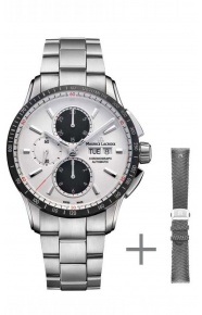 Maurice Lacroix Pontos S Chronograph ∅43 mm - 10 ATM Esfera negra, Brazalete de acero + brazalete de nailon