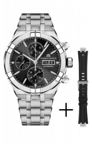 Maurice Lacroix Aikon Automatic Chronograph ∅44 mm - 20 ATM, Esfera negra, Brazalete de Acero + caucho negro