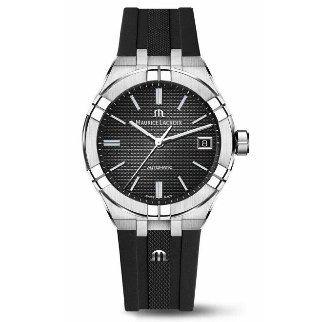Maurice Lacroix Aikon Automatic ∅39 mm - 20 ATM, Esfera negra, brazalete de acero + correa de caucho negro
