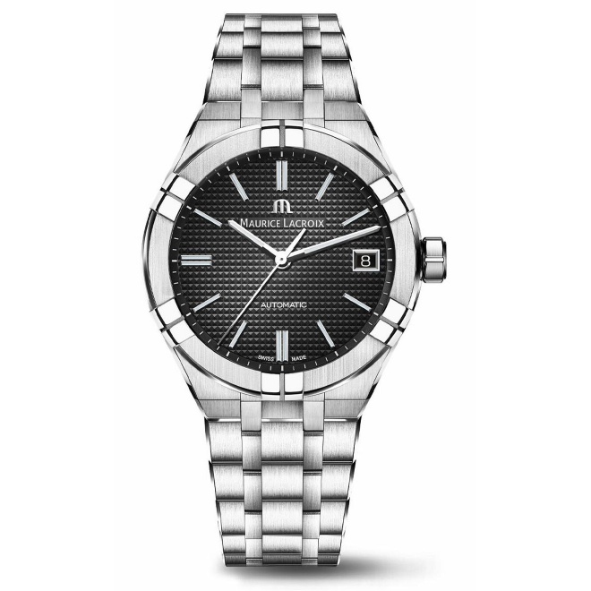 Maurice Lacroix Aikon Automatic ∅39 mm - 20 ATM, Esfera negra, brazalete de acero + correa de caucho negro