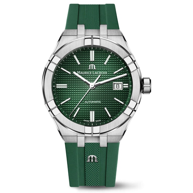 Maurice Lacroix Aikon Automatic Date ∅42 mm - 20 ATM, Esfera verde, brazalete de acero + correa de caucho verde