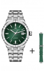 Maurice Lacroix Aikon Automatic Date ∅42 mm - 20 ATM, Esfera verde, Brazalete de Acero + caucho verde