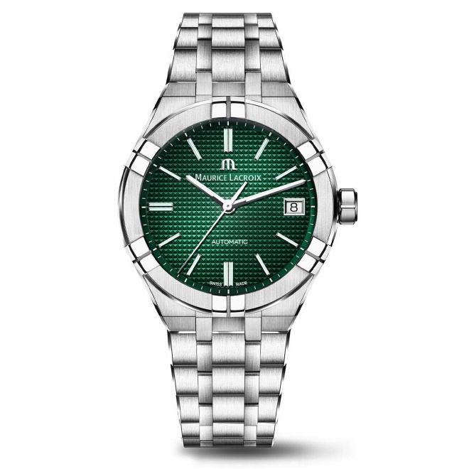 Maurice Lacroix Aikon Automatic Date ∅39 mm - 20 ATM, Esfera verde, brazalete de acero + correa de caucho verde