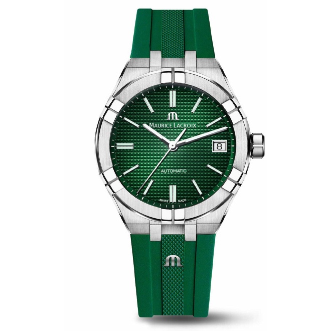 Maurice Lacroix Aikon Automatic Date ∅39 mm - 20 ATM, Esfera verde, brazalete de acero + correa de caucho verde