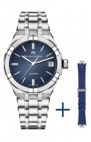 Maurice Lacroix Aikon Automatic Date ∅39mm - 20 ATM, Esfera azul, Brazalete de Acero + caucho azul