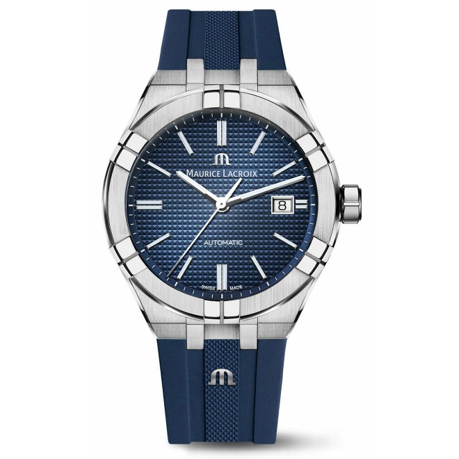 Maurice Lacroix Aikon Automatic Date ∅42 mm - 20 ATM, Esfera azul, brazalete de acero + correa de caucho azul