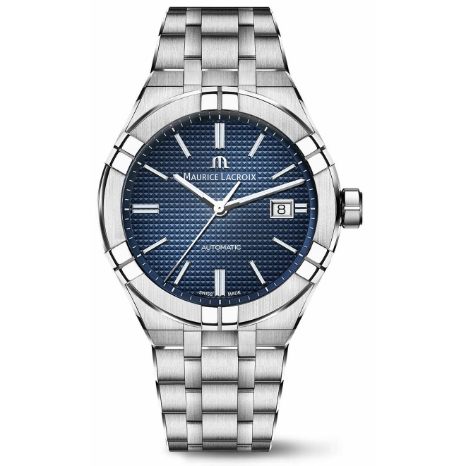 Maurice Lacroix Aikon Automatic Date ∅42 mm - 20 ATM, Esfera azul, brazalete de acero + correa de caucho azul