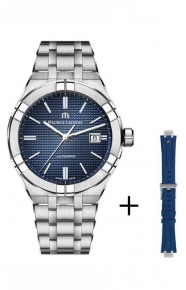 Maurice Lacroix Aikon Automatic Date ∅42 mm - 20 ATM, Esfera azul, Brazalete de Acero + Caucho Azul