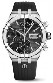Maurice Lacroix Aikon Automatic Chronograph ∅44 mm - 20 ATM, Esfera negra, Brazalete de caucho negro