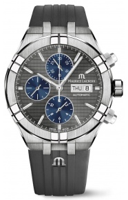 Maurice Lacroix Aikon Automatic Chronograph ∅44 mm - 20 ATM, Esfera gris y azul, Brazalete de caucho gris