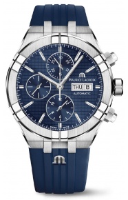 Maurice Lacroix Aikon Automatic Chronograph ∅44 mm - 20 ATM, Esfera azul/azul, Brazalete de caucho azul