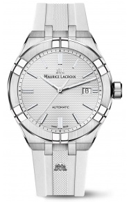 Maurice Lacroix Aikon Automatic Date ∅42 mm - 20 ATM, Esfera plateada, Brazalete de Caucho gris