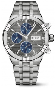 Maurice Lacroix Aikon Automatic Chronograph ∅44 mm - 20 ATM, Esfera gris/azul, Brazalete de acero
