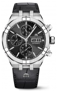 Maurice Lacroix Aikon Automatic Chronograph ∅44 mm - 20 ATM, Esfera negra, Brazalete de piel negra
