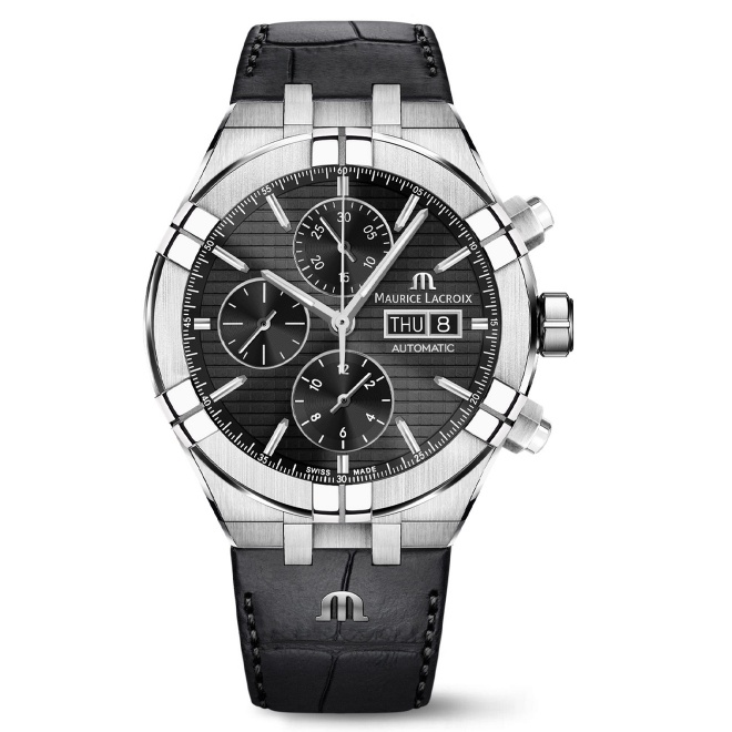 Maurice Lacroix Aikon Automatic Chronograph ∅44 mm - 20 ATM, Esfera negra, Brazalete de piel negra