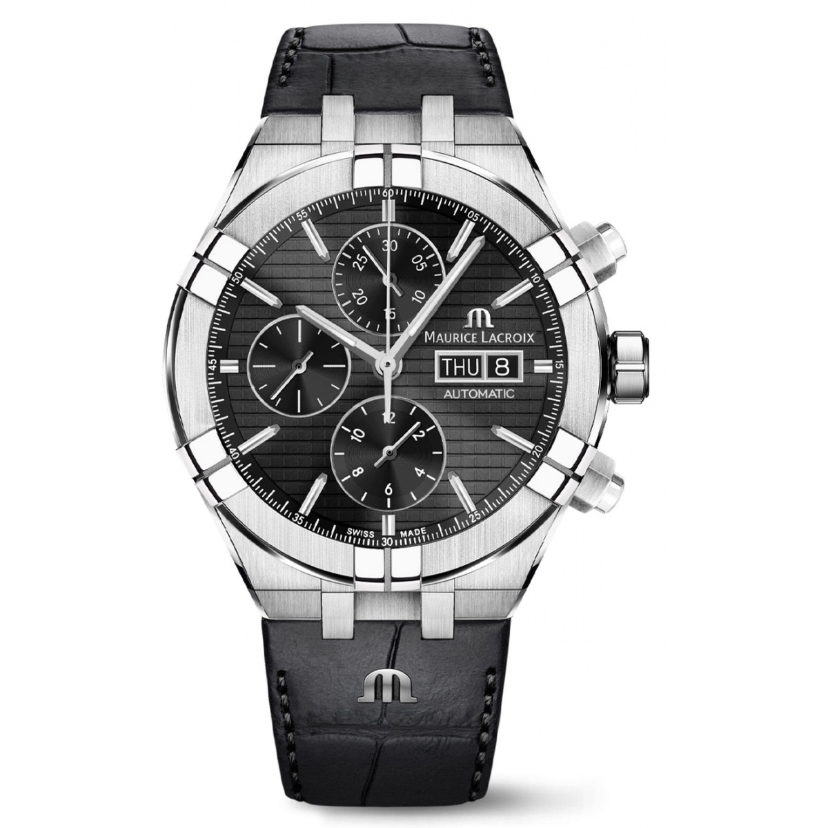 Maurice Lacroix Aikon Automatic Chronograph ∅44 mm - 20 ATM, Esfera negra, Brazalete de piel negra