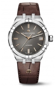 Maurice Lacroix Aikon Automatic Venturer ∅39 mm - 20 ATM, Esfera gris indices oro rosa, Brazalete de piel marrón