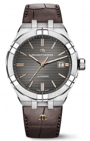 Maurice Lacroix Aikon Automatic Date ∅42 mm - 20 ATM, Esfera gris indices oro rosa, Brazalete de piel marrón