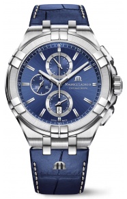 Maurice Lacroix Aikon Quartz Chronograph ∅43,5 mm - 10 ATM, Esfera azul, Brazalete de piel azul.