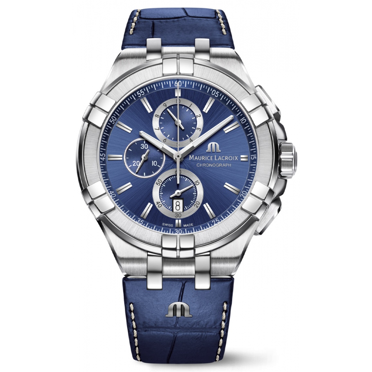 Maurice Lacroix Aikon Quartz Chronograph ∅43,5 mm - 10 ATM, Esfera azul, Brazalete de piel azul.