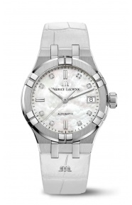 Maurice Lacroix Aikon Automatic Date ∅35 mm - 20 ATM, Esfera nácar blanco 8 diamantes, Brazalete de piel blanco