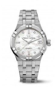 Maurice Lacroix Aikon Automatic Date ∅35 mm - 20 ATM, Esfera nácar blanco 8 diamantes, Brazalete de acero