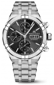 Maurice Lacroix Aikon Automatic Chronograph ∅44 mm - 20 ATM, Esfera negra, Brazalete de acero