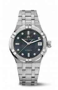 Maurice Lacroix Aikon Automatic Date ∅35 mm - 20 ATM, Esfera nácar negro 8 diamantes, Brazalete de acero