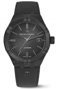 Maurice Lacroix Aikon Automatic Date ∅42 mm - 20 ATM, Esfera negra PVD negro, Brazalete de piel negra