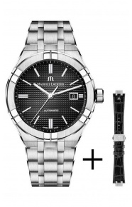 Maurice Lacroix Aikon Automatic ∅42 mm - 20 ATM, Esfera negra, Brazalete de Acero + Brazalete de piel negra