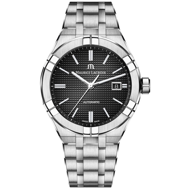 Maurice Lacroix Aikon Automatic ∅42 mm - 20 ATM, Esfera negra, brazalete de acero + correa de piel negra