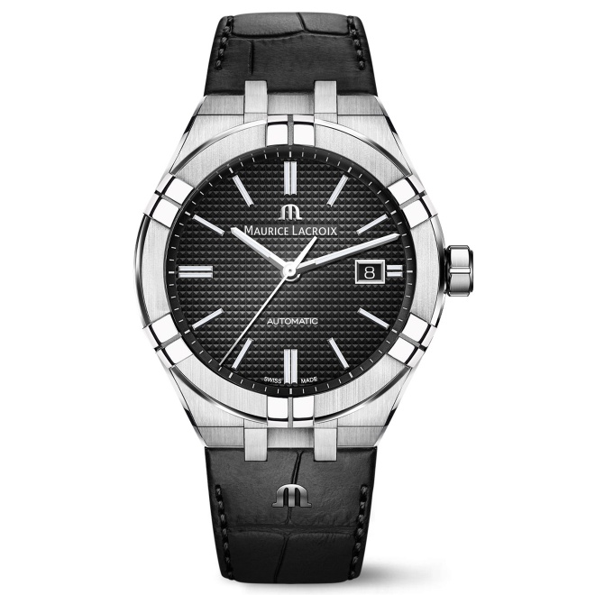 Maurice Lacroix Aikon Automatic ∅42 mm - 20 ATM, Esfera negra, brazalete de acero + correa de piel negra