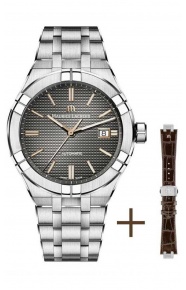 Maurice Lacroix Aikon Automatic Date ∅42 mm - 20 ATM, Esfera gris indices oro rosa, Brazalete de acero