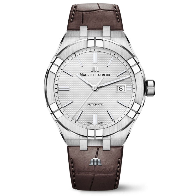 Maurice Lacroix Aikon Automatic Date ∅42 mm - 20 ATM, Esfera gris, brazalete de acero + correa de piel marrón