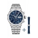 Maurice Lacroix Aikon Automatic Chronograph ∅44 mm - 20 ATM, Esfera azul, Brazalete de Acero + Brazalete de piel Azul